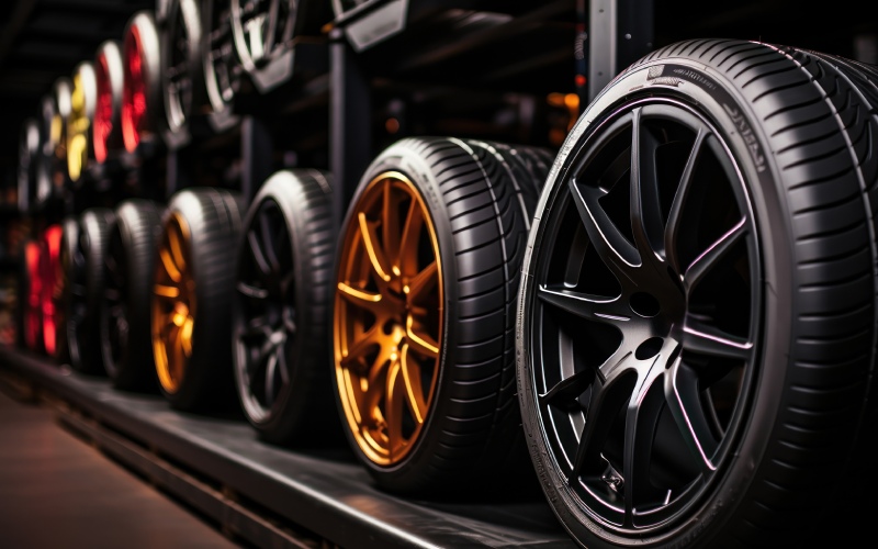 car tires showcased inside automobile workshop